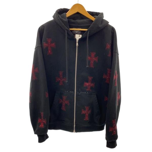 UNKNOWN◇Cross Rhinestone Zip Hoodie/ジップパーカー/M/コットン/BLK