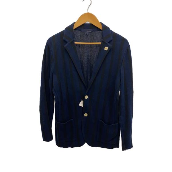 ラルディーニ　ネイビー ストライプ ジャケットXSサイズ LARDINI◇ストライプ コットン ニットジャケット/XS/ネイビー×ブラック
