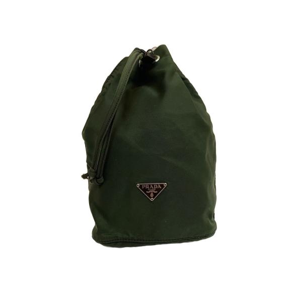 PRADA◇巾着ポーチ/ナイロン/GRN/汚れ有/ほつれ、ダメージ有