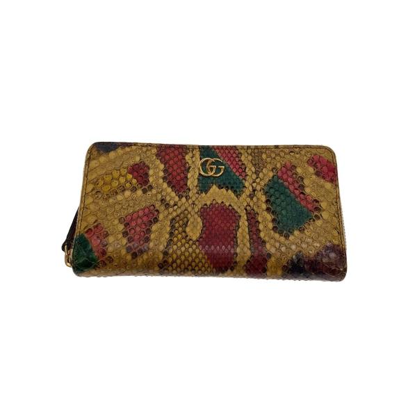 GUCCI◇ダブルG/パイソン/ラウンドファスナー/長財布/レザー/マルチ