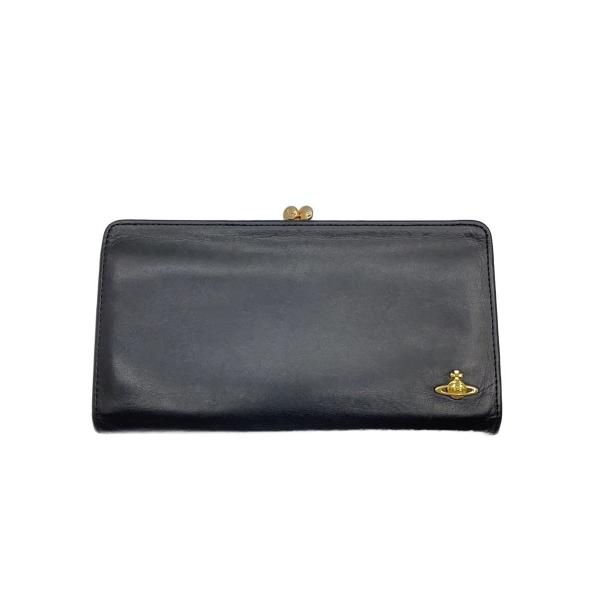 極美品★Vivienne Westwood フローラル がま口 長財布 オーブ Vivienne Westwood◇オーブ/がま口/長財布/レザー/BLK/無地/レディース
