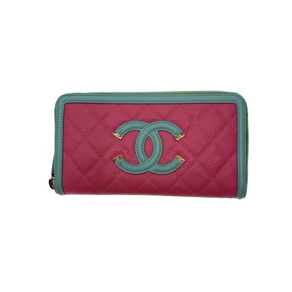 CHANEL◇長財布/レザー/CCフィリグリー/キャビアスキン : セカンド
