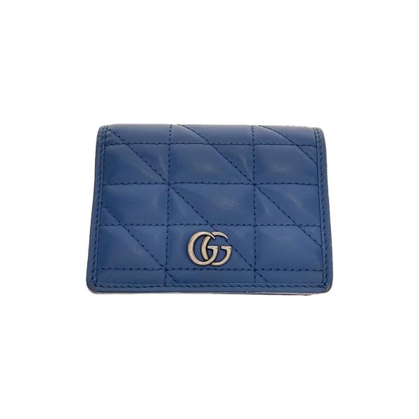 GUCCI レザー 二つ折り財布 GUCCI◇2つ折り財布/レザー/BLU/無地/レディース/466492・2067