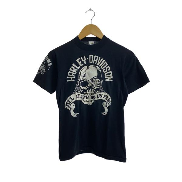 SPORTSMASTER◇80s/usa製/ハーレー/眼帯スカル/Tシャツ/S/コットン/BLK