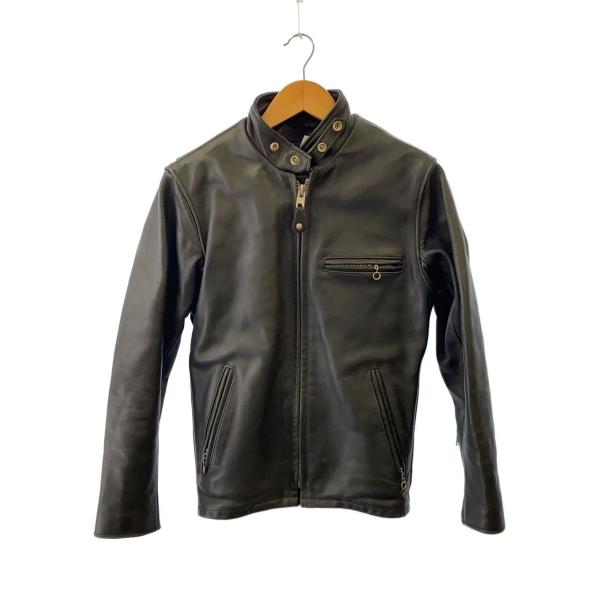 Schott◇シングルライダースジャケット/34/レザー/BLK/ボアライナー