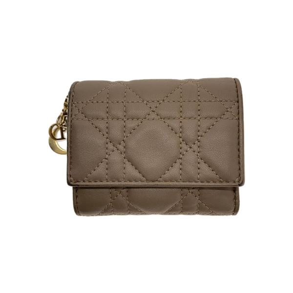 ChristianDior　廃盤希少✡レア財布 Christian Dior◇3つ折り財布/レザー/BEG/無地/レディース/41-ma
