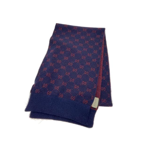 GUCCI◇GG柄マフラー/ウール/NVY/総柄/レディース : セカンド
