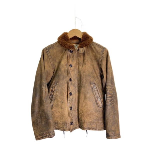 RRL◇SHEARLING LEATHER DECK JACKET/レザージャケット/XS/牛革/BRW