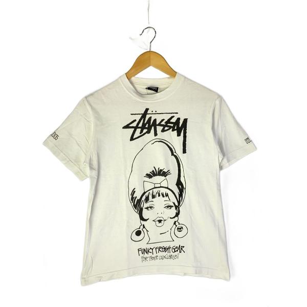 STUSSY◇funky fresh gear/25周年/Tシャツ/S/コットン/WHT/プリント