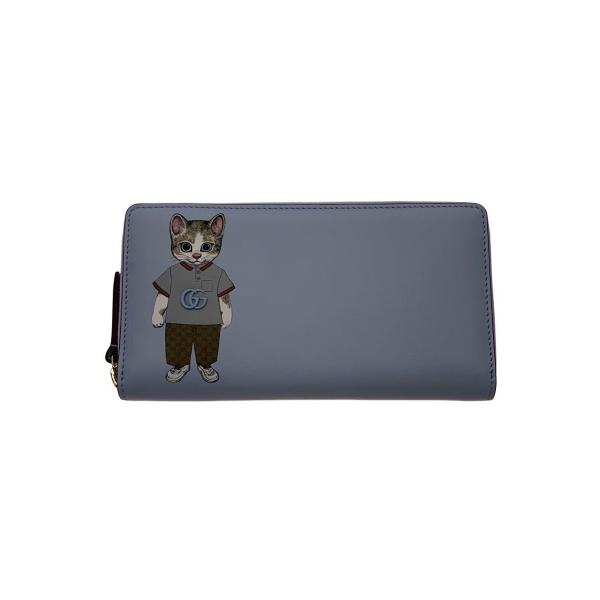 GUCCI◇25AW/×ヒグチユウコ/グッチキャットラウンドジップ長財布/BLU
