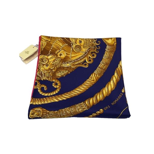 HERMES◇スカーフ/シルク/NVY/総柄/レディース/002279S-08 : セカンド