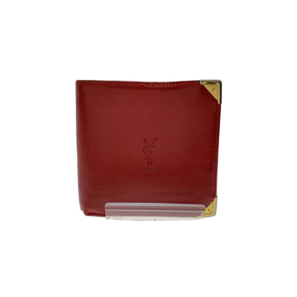 YVES SAINT LAURENT◇2つ折り財布/レザー/RED/レディース/変形有