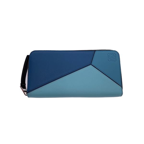 LOEWE◇パズル アナグラム/ラウンドジップ/長財布/レザー/BLU/281903