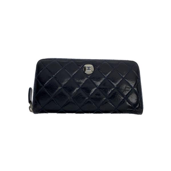 CHANEL◇CHANEL シャネル 長財布/レザー/BLK/無地/レディース