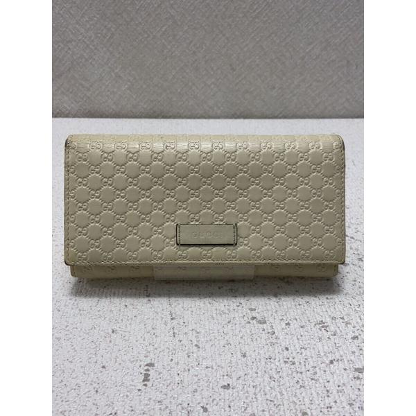 GUCCI◇長財布_マイクログッチシマ/レザー/WHT/無地/レディース