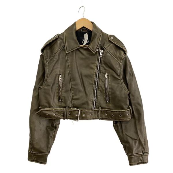 ZARA◇ダブルライダースジャケット/L/フェイクレザー/KHK/無地