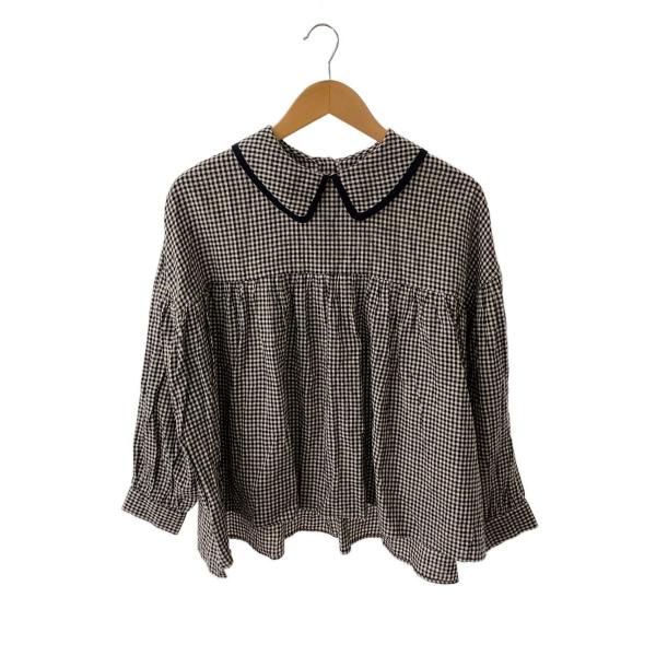 オオカミとフクロウ◇長袖ブラウス/--/コットン/BLK/チェック