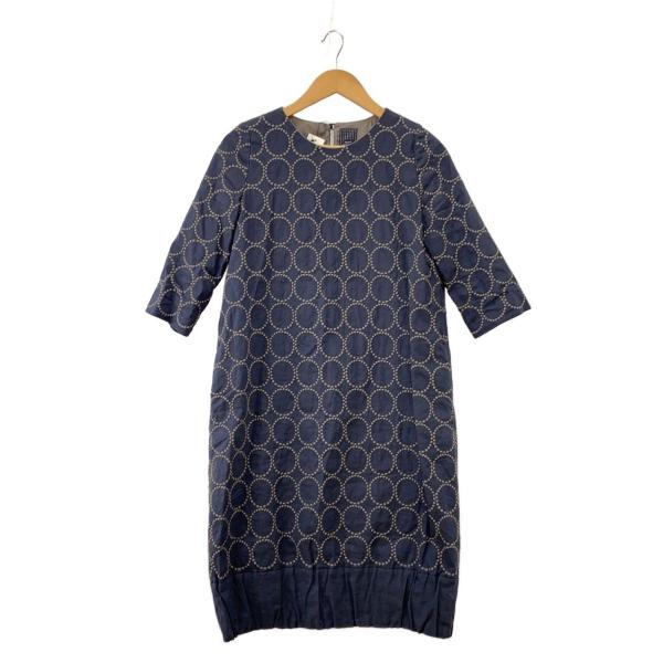 mina perhonen◇7分袖ワンピース/36/コットン/NVY/総柄/ta3249