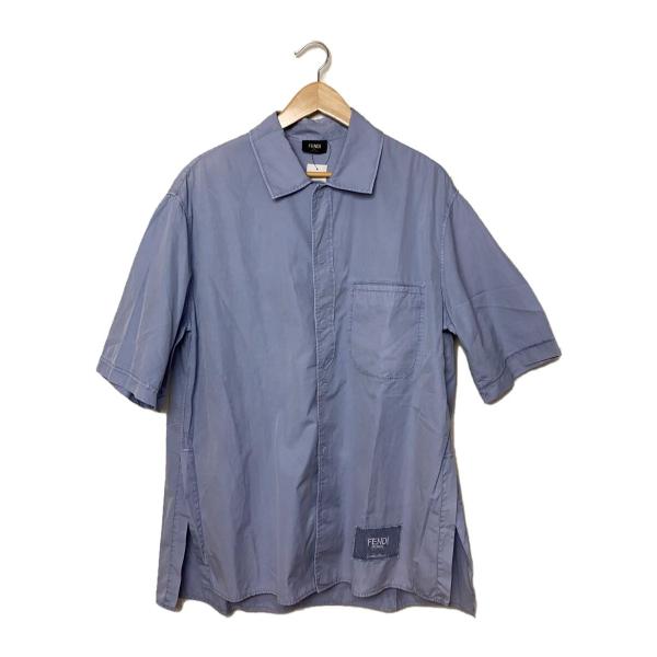 FENDI◇サイドスリット/半袖シャツ/42/コットン/BLU/無地/FS1223 AO6Z