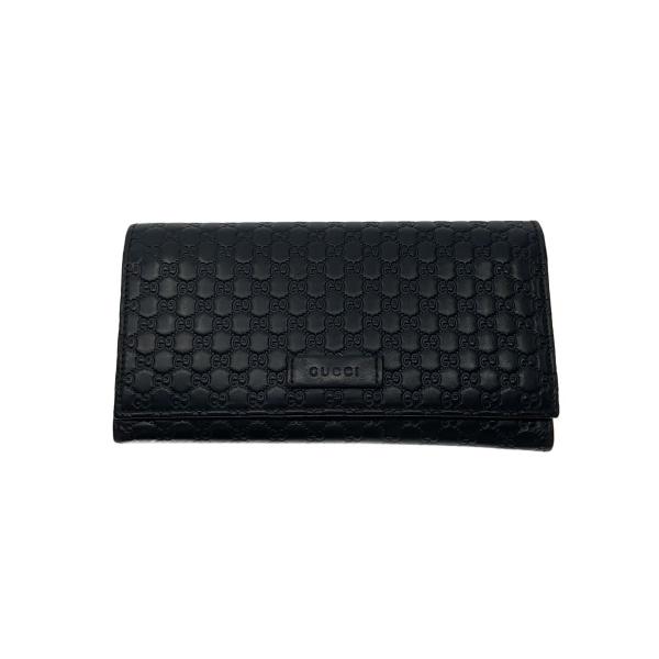 【極美品】グッチ 長財布 セカンドバッグ 小銭入れ付き マイクロGG シマ 黒 GUCCI◇長財布_マイクログッチシマ/レザー/BLK/無地/レディース