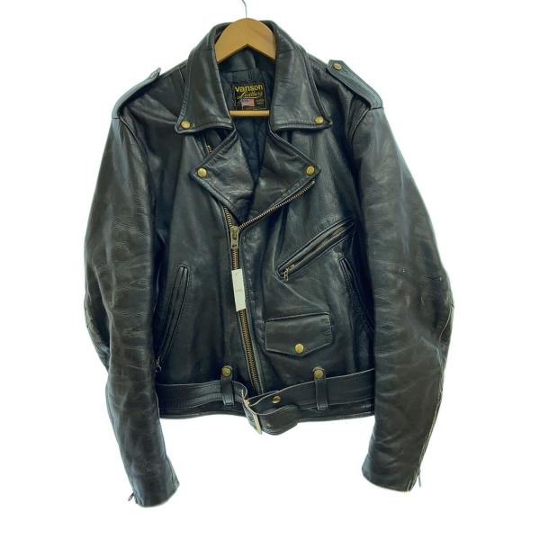 VANSON◇C2/裏キルティング/ダブルライダースジャケット/46/レザー/BLK