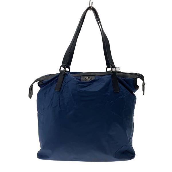 BURBERRY◇シミ有/使用感有/持ち手剥がれ有/トートバッグ/--/BLU