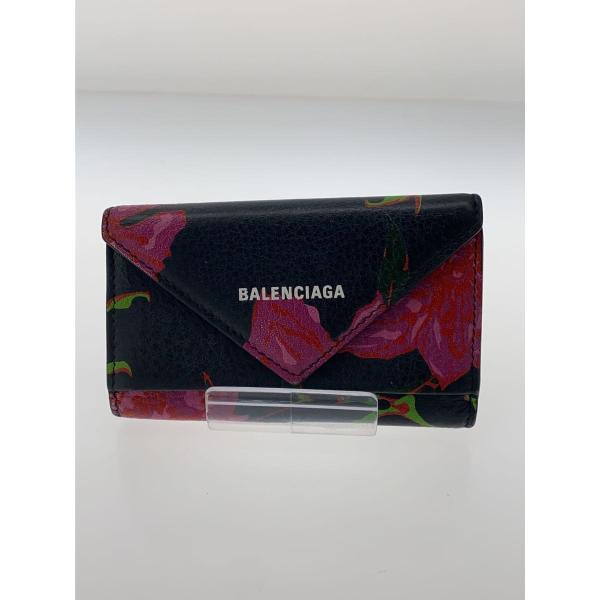 BALENCIAGA◇6連キーケース/レザー/BLK/花柄/レディース/499204