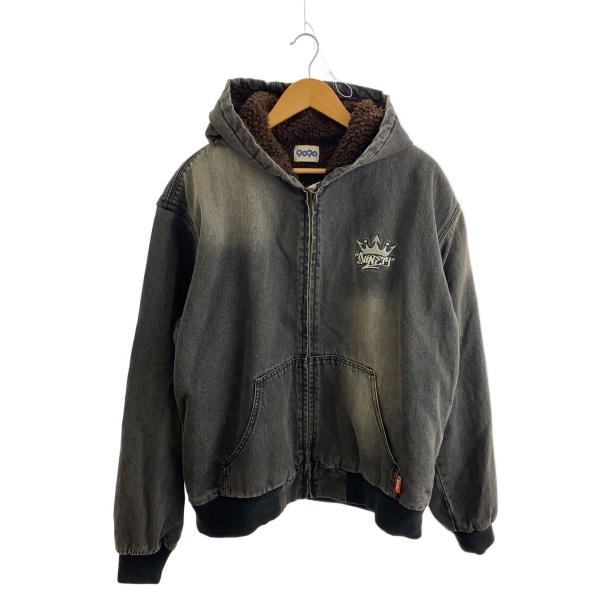 9090◇King Logo Slub Denim Zip Hoodie/XL/デニム/BLK/NN1856