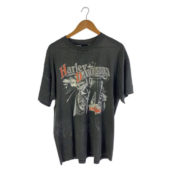 HARLEY DAVIDSON◇80s/Tシャツ/XL/BLK/黒/ヴィンテージ/コットン HARLEY DAVIDSON◇80s/Tシャツ/XL/BLK/黒/ヴィンテージ/コットン