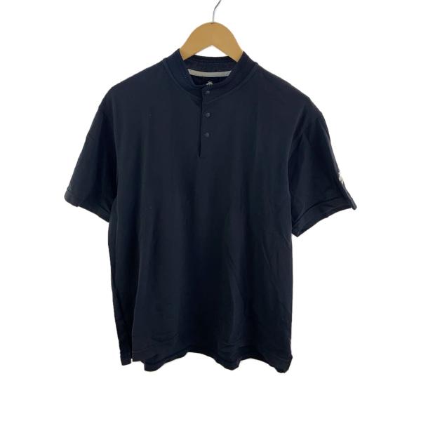 DESCENTE◇Tシャツ/24SS/モックネック鹿の子半袖シャツ/L/コットン/NVY
