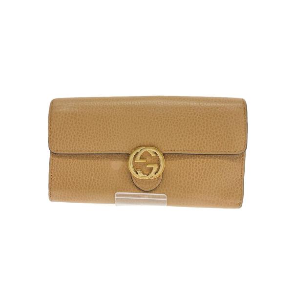 GUCCI◇インターロッキングG長財布/レザー/ベージュ/598166/グッチ