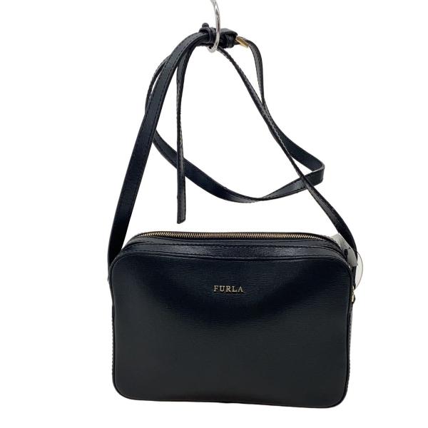 FURLA◇スクエアバッグ/ショルダーバッグ/レザー/ブラック/黒/無地