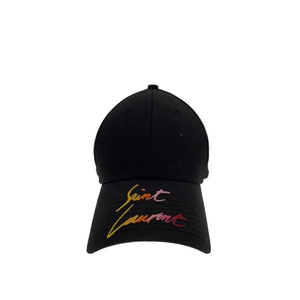 SAINT LAURENT◇キャップ/--/コットン/BLK/メンズ/レインボーサイン