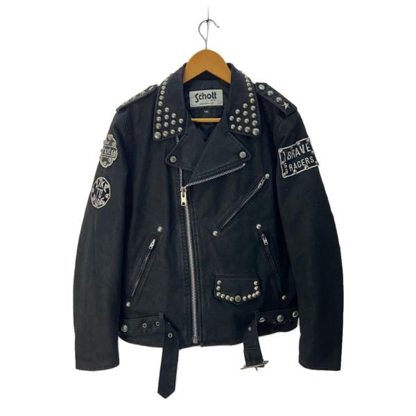 Schott◇×TMT/スタッズ/ダブルライダースジャケット/L/コットン/BLK