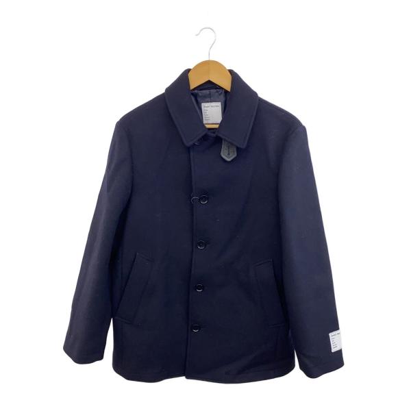 SHIPS◇スーパー120S メルトンシングルピーコート/L/ウール/BLK/114-45