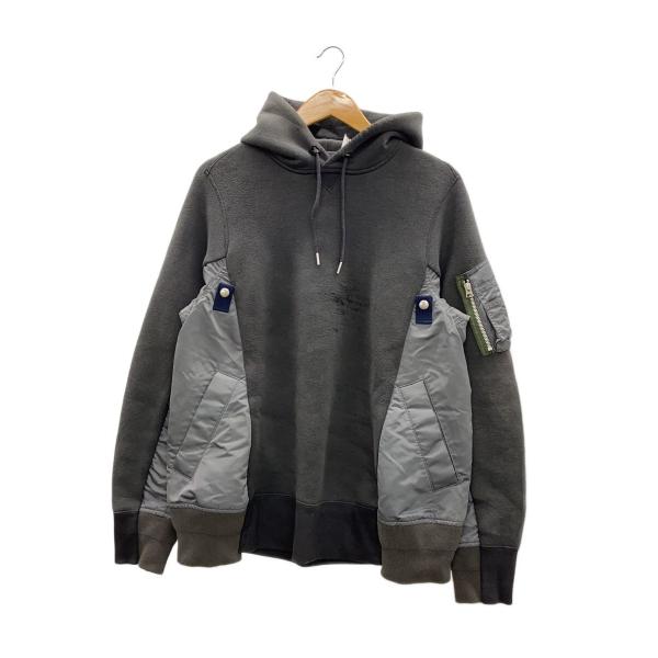 sacai◇MA-1 Hoodie Sponge Sweat/パーカー/2/コットン/GRY/SCM-044