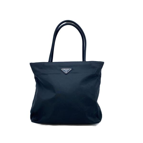 PRADA◇三角ロゴプレート/トートバッグ/ナイロン/BLK : セカンド