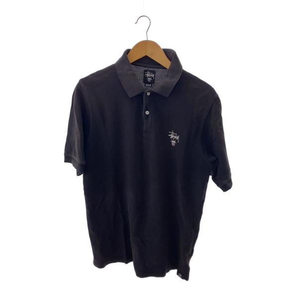 STUSSY◇00s/スカルプリントポロシャツ/M/コットン/BLK
