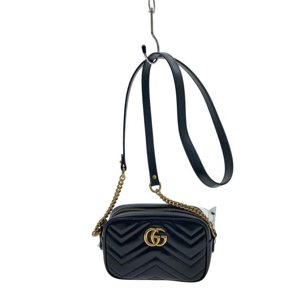 GUCCI◇ショルダーバッグ_GGマーモント_キルティング/レザー/BLK