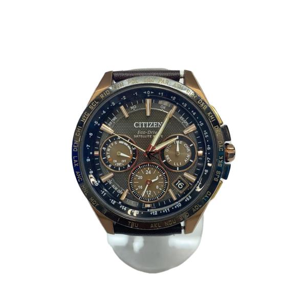 CITIZEN◇ソーラー腕時計/アナログ/レザー/BRW/F900-T022545/GPS電波