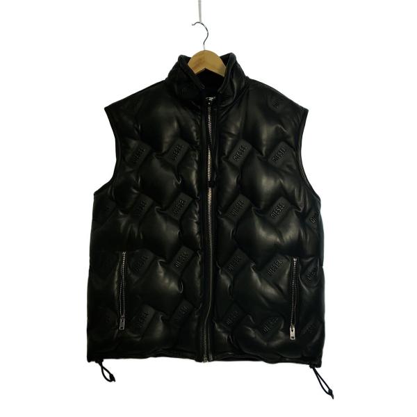 DIESEL◇レザーダウンベスト/S/羊革/BLK/エンボスロゴ/シープスキン