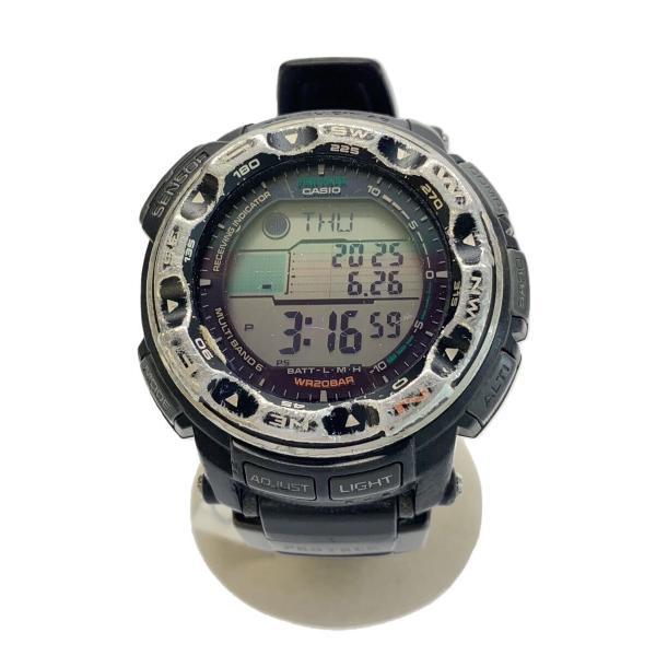 CASIO◇ソーラー腕時計・PROTREK/デジタル/ラバー/BLK/BLK