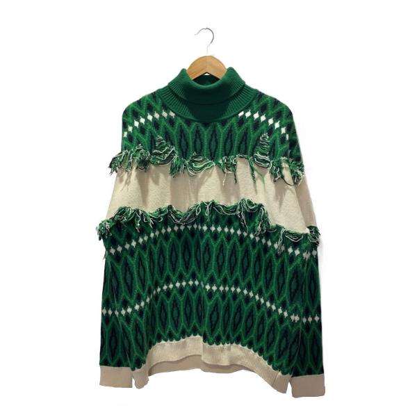 ETRO◆ジオメトロックモチーフジャガードニット/ニット・セーター(厚手)/S/ウール/グリーン