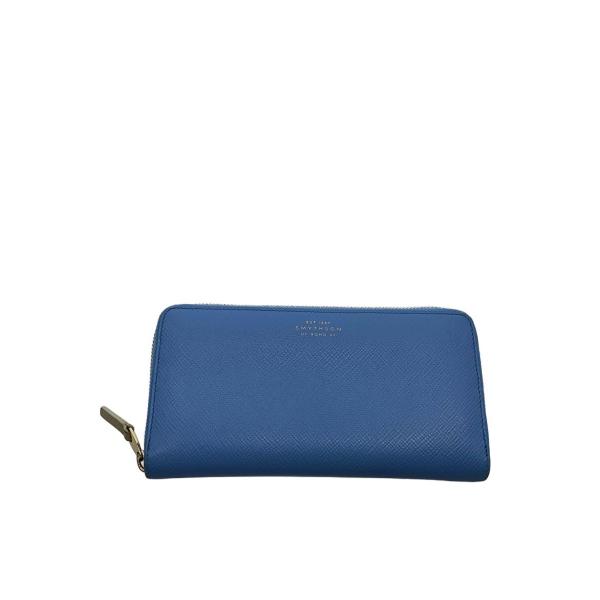 SMYTHSON◆長財布/レザー/ブルー/無地/メンズ//