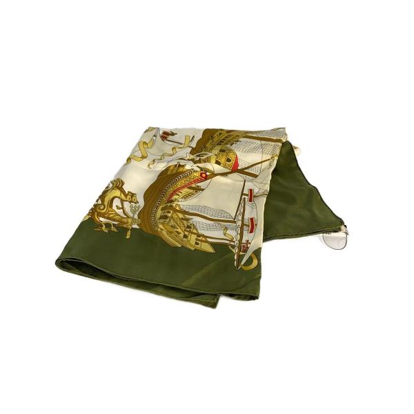 HERMES◇カレ90/ARMADA/船/スカーフ/シルク/総柄/レディース