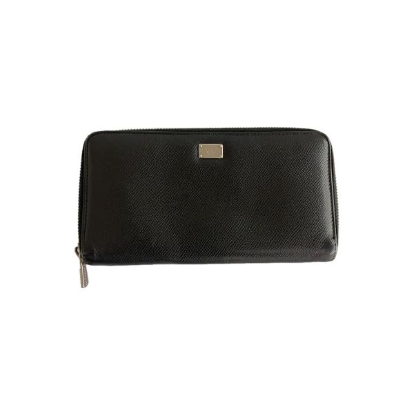 DOLCE&GABBANA◇ラウンドジップ/長財布/レザー/BLK/無地/メンズ
