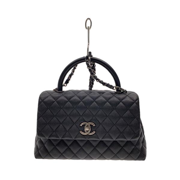 CHANEL◇ココハンドル29/キャビアスキン/ハンドバッグ/レザー/BLK