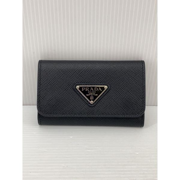 PRADA◇サフィアーノトライアングル4連キーケース/レザー/BLK/メンズ