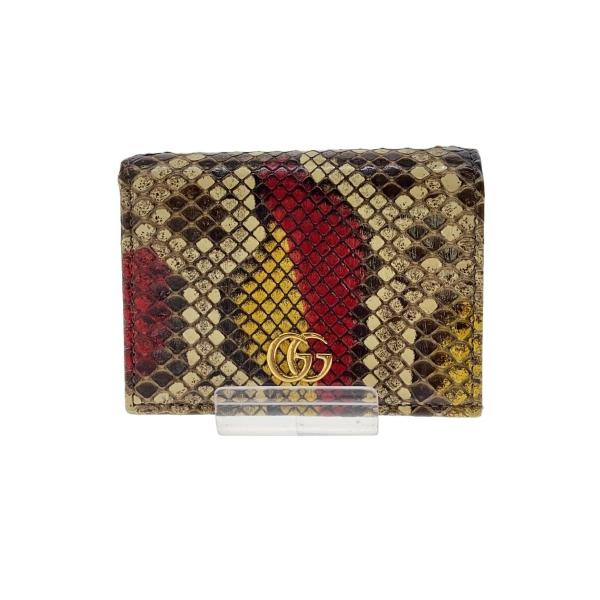 GUCCI◇GGマーモント/パイソンコンパクトウォレット/2つ折り財布