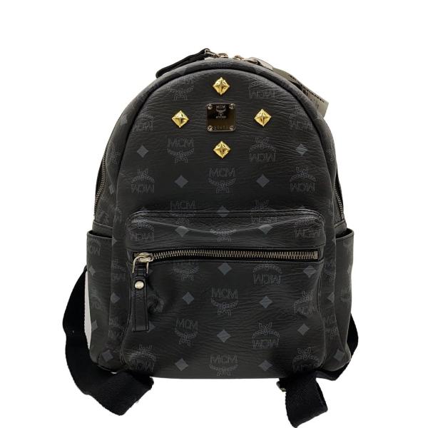 MCM黒リュック MCM◇スタッズ/ヴィセトス/リュック/レザー/ブラック/総柄